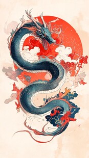 东方祥龙跃于红日云海间