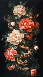 牡丹缠蛇图