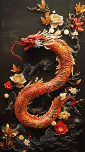 中式立体龙饰与花卉艺术