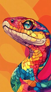 多彩绚丽蛇头插画艺术