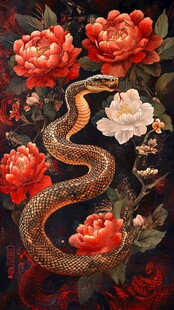 牡丹缠蛇图