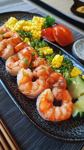 美味虾仁蔬菜拼盘