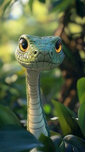 萌趣绿蛇亮相丛林