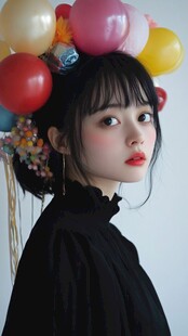 头戴气球的甜美少女