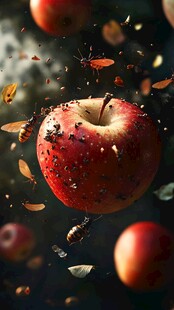 腐烂苹果遭昆虫侵蚀场景