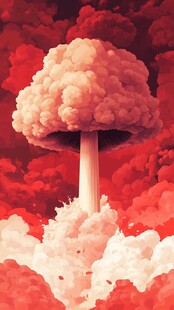红色震撼蘑菇云场景