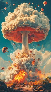巨大蘑菇云爆炸震撼场景