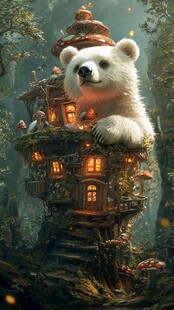 白熊守护奇幻森林小屋