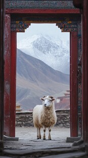 羊立古门望雪山