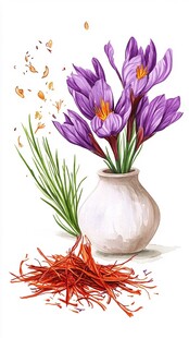 花瓶中的藏红花与花丝