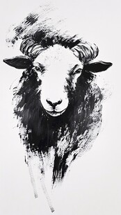 水墨风格羊头艺术画