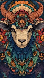 彩色装饰风羊的艺术插画