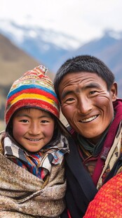 藏区父女温馨瞬间