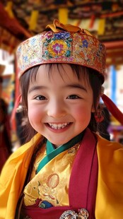 藏族萌娃身着传统服饰微笑