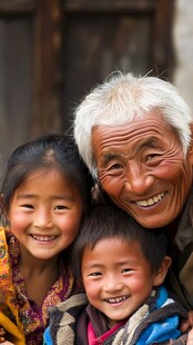 祖孙三人温馨笑容瞬间