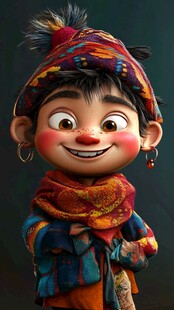 可爱的卡通民族风小孩