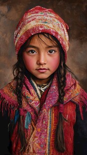 戴帽的少数民族小女孩