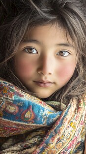 纯真异族少女裹彩色披肩