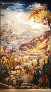 秋日山谷美景油画