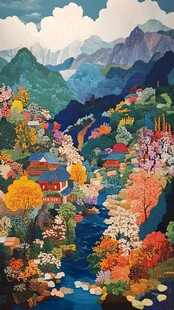 秋日山林中的梦幻中式景致