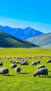 草原羊群与远山美景
