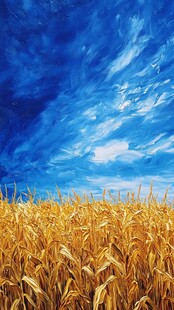 金黄麦田与蔚蓝天空之景