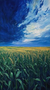 暴风雨前的玉米田景观