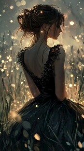 夜中花田的梦幻背影少女