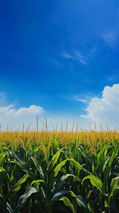 蓝天之下的茂盛玉米田