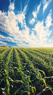 广袤玉米田与蓝天白云