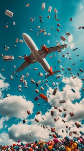 飞机洒物人群仰望奇观