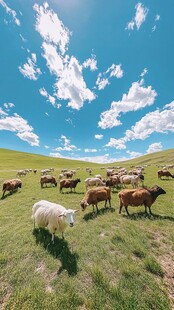 草原羊群沐浴蓝天阳光