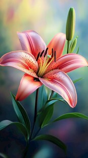 娇艳盛开的粉色百合花