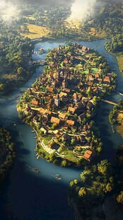 梦幻河畔中世纪风格小镇