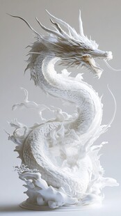 白色立体艺术龙雕塑作品