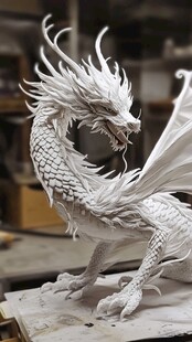 白色飞龙雕塑 细节精美