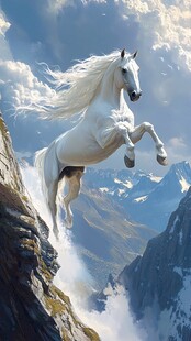 白马飞跃山间壮美瞬间