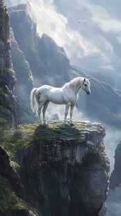 悬崖边的孤傲白马