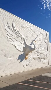 墙上白鹤浮雕艺术景观