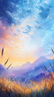 梦幻山野夕阳下的美景