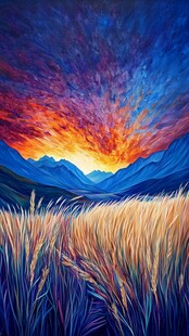 夕阳下的旷野与壮丽山峦