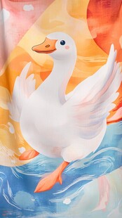 水中白鹅展翅欲飞