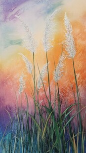 梦幻彩背景下的飘逸芦苇