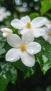 雨中绽放的纯洁白色花朵