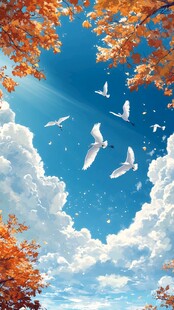 秋日晴空飞鸟美景