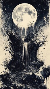 月夜下的奇幻神秘森林景观