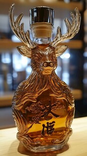 鹿头造型精美玻璃酒瓶