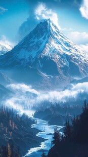 壮丽雪山下的河谷森林景观