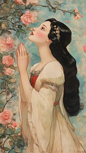 少女嗅花的唯美浪漫瞬间