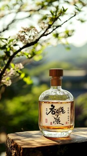 春日木台上的古风白酒瓶